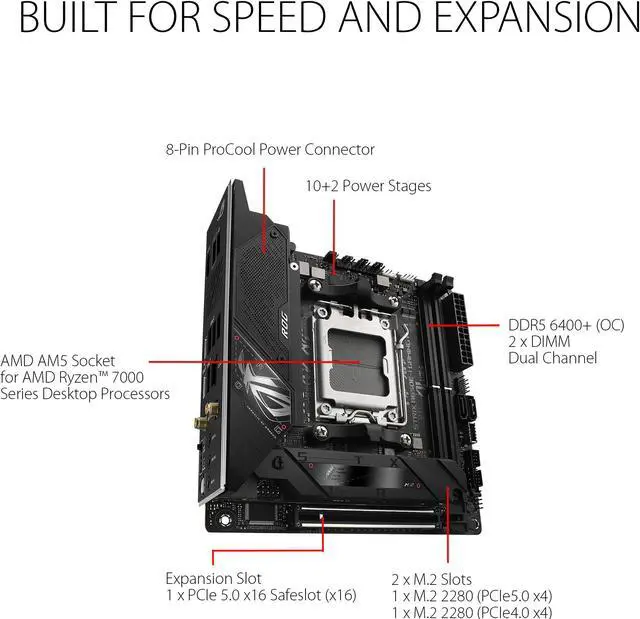 ASUS ROG Strix B650E-I Gaming WiFi AMD B650 AM5 Ryzen™ Desktop 9000 8000 & 7000 mini-ITX mITX motherboard, 10+2 power stages, DDR5, 2x M.2 slot,