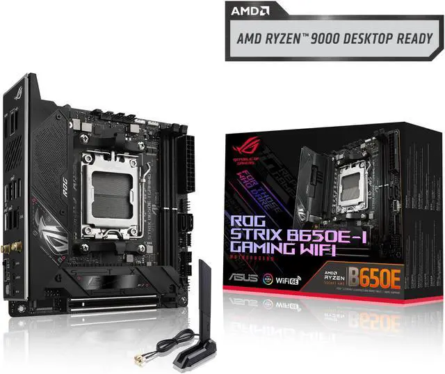 ASUS ROG Strix B650E-I Gaming WiFi AMD B650 AM5 Ryzen™ Desktop 9000 8000 & 7000 mini-ITX mITX motherboard, 10+2 power stages, DDR5, 2x M.2 slot,