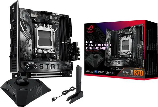 ASUS ROG STRIX X870-I GAMING WIFI AMD AM5 X870 Mini ITX mITX motherboard 10+2+1 power stages, Dynamic OC Switcher, Core Flex, DDR5 AEMP, WiFi 7, 2x