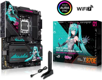 ASUS ROG STRIX X870E-H GAMING WIFI7 HATSUNE MIKU EDITION AMD X870E ATX motherboard, 16+2+1 power stages, Dynamic OC Switcher, Core Flex, DDR5, WiFi 7, 4x M.2, PCIe 5.0, dual...