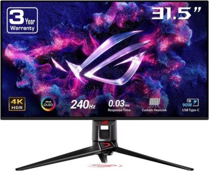 ASUS ROG Swift 32" 4K OLED Gaming Monitor (PG32UCDM) - UHD (3840 x 2160), QD-OLED, 240Hz, 0.03ms, G-SYNC Compatible, Custom Heatsink, Graphene Film,