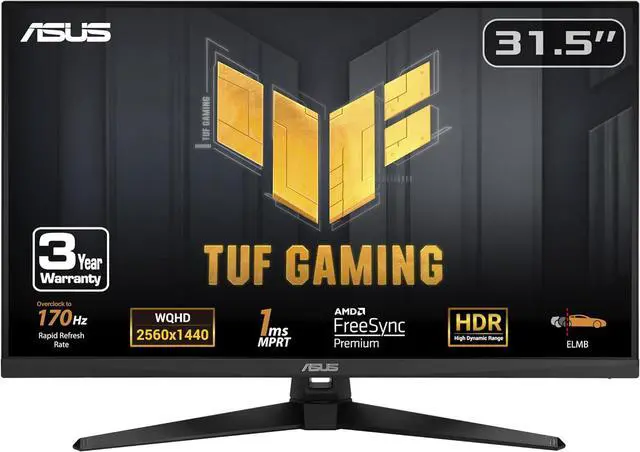 ASUS TUF Gaming Montitor 31.5” 1440P HDR(VG32AQA1A) - QHD (2560 x 1440), 170Hz, 1ms, Extreme Low Motion Blur, FreeSync Premium, DisplayPort, HDMI,