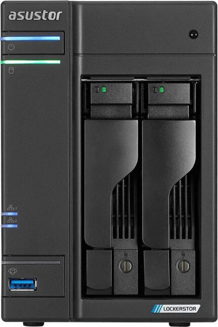 Asustor Lockerstor 2 Gen 2 AS6702T 2 Bay NAS, Quad-Core 2.0GHz CPU, Dual 2.5GbE Ports, 4GB RAM DDR4, Four M.2 SSD Slots (Diskless)