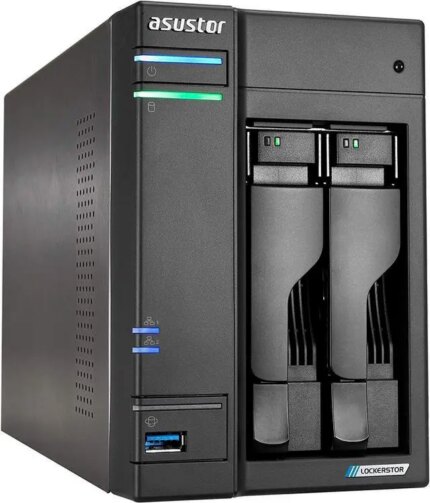 Asustor Lockerstor 2 Gen 2 AS6702T 2 Bay NAS, Quad-Core 2.0GHz CPU, Dual 2.5GbE Ports, 4GB RAM DDR4, Four M.2 SSD Slots (Diskless)