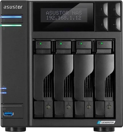 Asustor Lockerstor 4 Gen 2 AS6704T 4 Bay NAS, Quad-Core 2.0GHz, Dual 2.5GbE Ports, 4GB RAM DDR4, Four M.2 SSD Slots (Diskless)