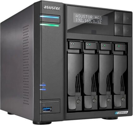 Asustor Lockerstor 4 Gen 2 AS6704T 4 Bay NAS, Quad-Core 2.0GHz, Dual 2.5GbE Ports, 4GB RAM DDR4, Four M.2 SSD Slots (Diskless)