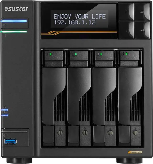 Asustor Lockerstor 4 Gen3 AS6804T 4 Bay NAS, Quad-Core 2.3GHz CPU, Dual USB 4 Ports, Dual 10GbE Ports, Dual 5GbE Ports, 16G ECC RAM DDR5, Four M.2 SSD