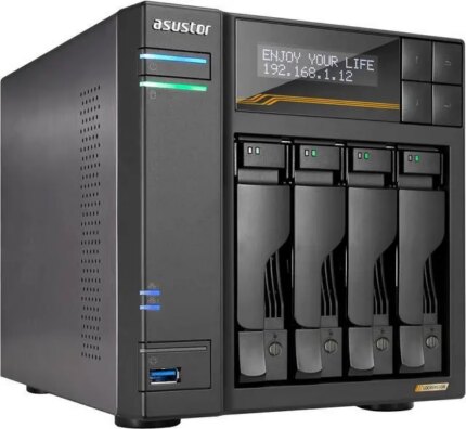 Asustor Lockerstor 4 Gen3 AS6804T 4 Bay NAS, Quad-Core 2.3GHz CPU, Dual USB 4 Ports, Dual 10GbE Ports, Dual 5GbE Ports, 16G ECC RAM DDR5, Four M.2 SSD