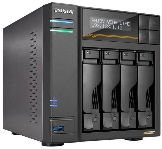 Asustor Lockerstor 4 Gen3 AS6804T 4 Bay NAS, Quad-Core 2.3GHz CPU, Dual USB 4 Ports, Dual 10GbE Ports, Dual 5GbE Ports, 16G ECC RAM DDR5, Four M.2 SSD