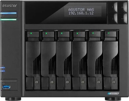 Asustor Lockerstor 6 Gen 2 AS6706T 6 Bay NAS, Quad-Core 2.0GHz, Dual 2.5GbE Ports, 8GB RAM DDR4, Four M.2 SSD Slots (Diskless)