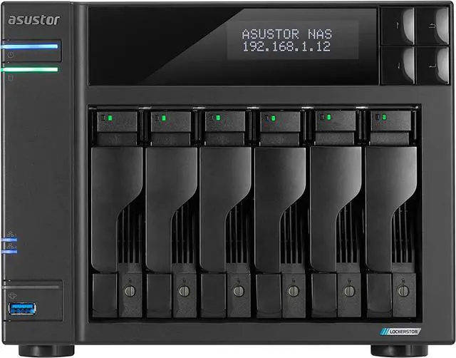 Asustor Lockerstor 6 Gen 2 AS6706T 6 Bay NAS, Quad-Core 2.0GHz, Dual 2.5GbE Ports, 8GB RAM DDR4, Four M.2 SSD Slots (Diskless)