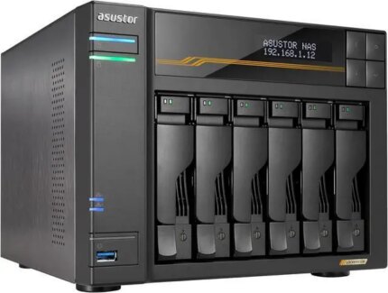 Asustor Lockerstor 6 Gen3 AS6806T 6 Bay NAS, Quad-Core 2.3GHz CPU, Dual USB 4 Ports, Dual 10GbE Ports, Dual 5GbE Ports, 16G ECC RAM DDR5, Four M.2 SSD