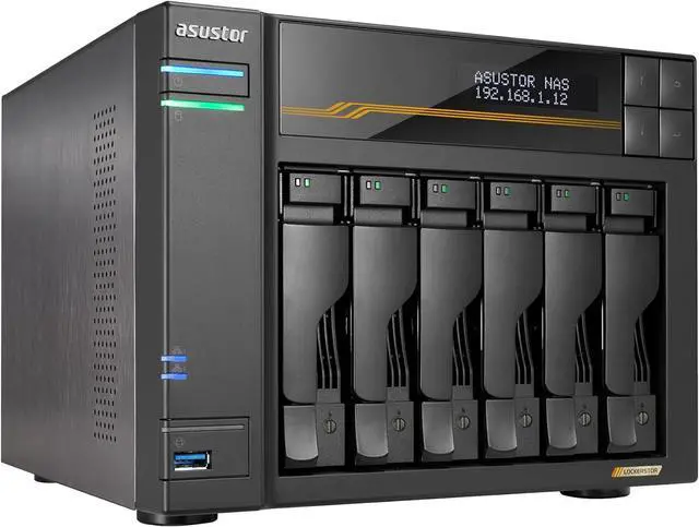 Asustor Lockerstor 6 Gen3 AS6806T 6 Bay NAS, Quad-Core 2.3GHz CPU, Dual USB 4 Ports, Dual 10GbE Ports, Dual 5GbE Ports, 16G ECC RAM DDR5, Four M.2 SSD
