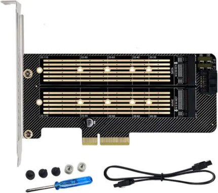 Bailink Dual M.2 PCIE Adapter, M.2 SSD NVME (M Key) & SATA (B Key) Adapter with SATA cable for One M.2 NVMe and One SATA SSD 22110/2280/2260/2242/2230