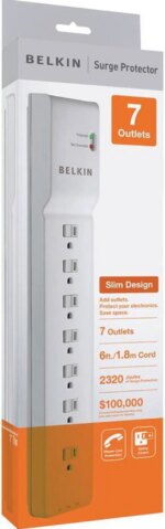 Belkin BE107200-06 7-Outlet Home Office Surge Protector Slim Design 6ft Right Angle Plug 3-Pack