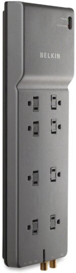 BELKIN BE108230-12 12 Feet 8 Outlets 3390 Joules Surge Protector w/ Telephone Line/Coaxial Protection/Extended Cord