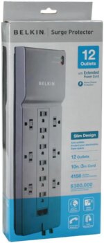 BELKIN BE112234-10 10 Feet 12 Outlets 3996 joules Surge Suppressor with Phone/Modem, RJ45 and Coax Protection
