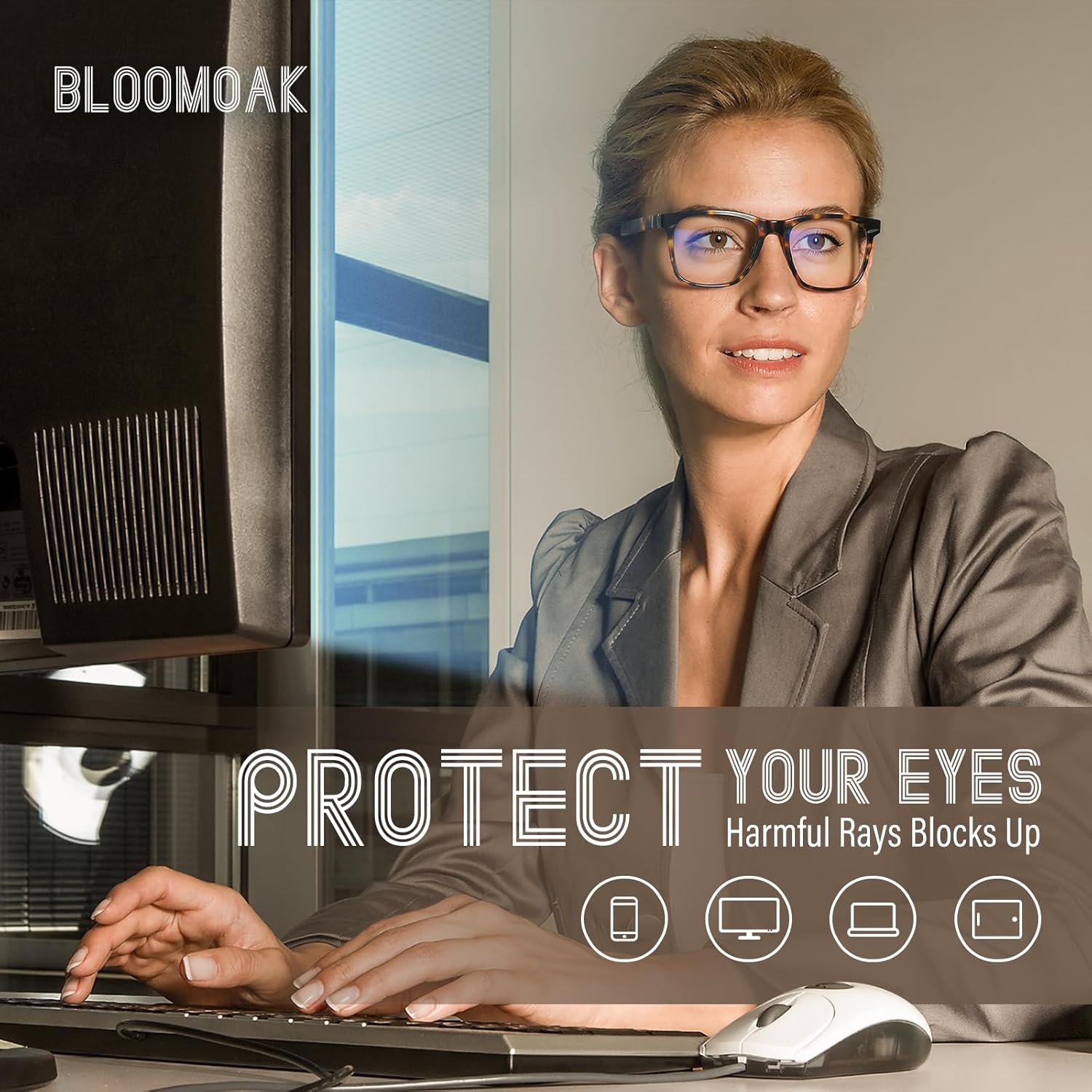 Bloomoak-99% Blue Green Light Blocking Glasses - Gaming Glasses - Anti Glare - Anti Fatigue -Suitable for Screens, Games, TVs