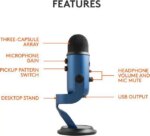 Blue Yeti USB Microphone for PC, Mac, Gaming, Recording, Streaming, Podcasting, Studio and Computer Condenser Mic with Blue VO!CE effects, 4 Pickup