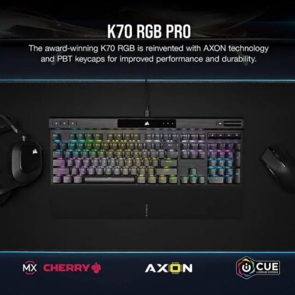Corsair K70 RGB PRO Wired Mechanical Gaming Keyboard - Cherry MX RGB Red Linear Switches, 8,000Hz Hyper-Polling, PBT Double-Shot PRO Keycaps,
