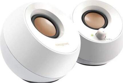 Creative Pebble 2.0 USB-Powered Desktop Speakers with Far-Field Drivers and Passive Radiators for PCs and Laptops (White)