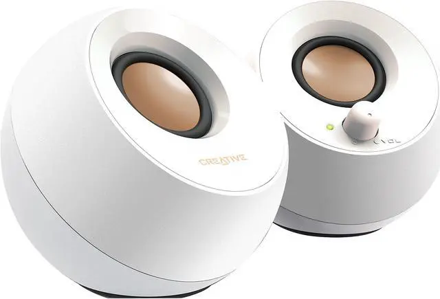 Creative Pebble 2.0 USB-Powered Desktop Speakers with Far-Field Drivers and Passive Radiators for PCs and Laptops (White)