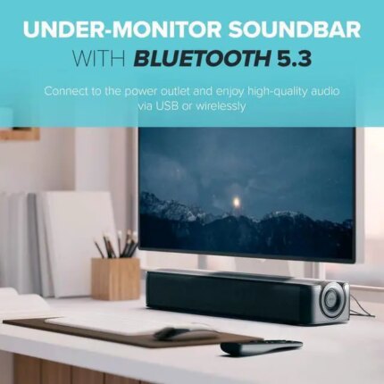 Creative Stage SE Under-Monitor Soundbar with USB Digital Audio and Bluetooth 5.3, Clear Dialog and Surround by Sound Blaster, Powered via Adapter