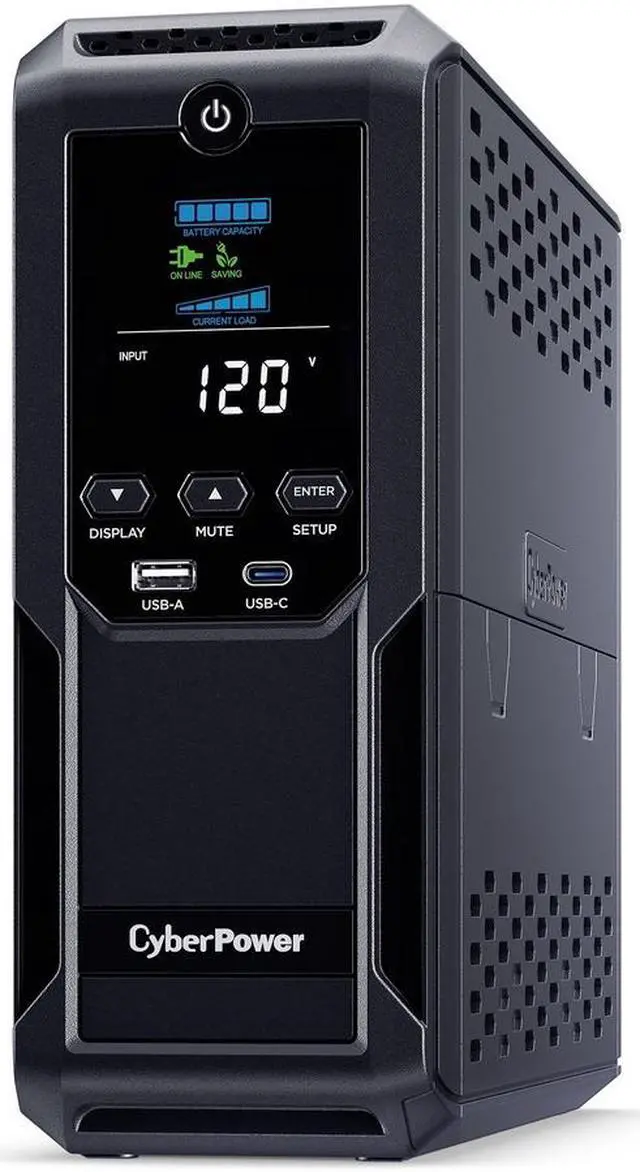 CyberPower CP1350AVRLCD3 Intelligent LCD UPS Systems - 1350VA/815W, 120 VAC, NEMA 5-15P, Mini-Tower, 12 Outlets