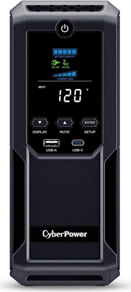 CyberPower CP1500AVRLCD3 Intelligent LCD UPS Systems - 1500VA/900W, 120 VAC, NEMA 5-15P, Mini-Tower, 12 Outlets, LCD