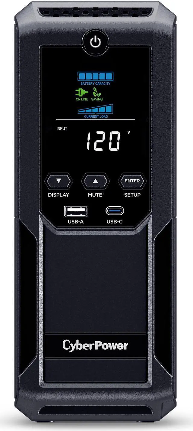 CyberPower CP1500AVRLCD3 Intelligent LCD UPS Systems - 1500VA/900W, 120 VAC, NEMA 5-15P, Mini-Tower, 12 Outlets, LCD