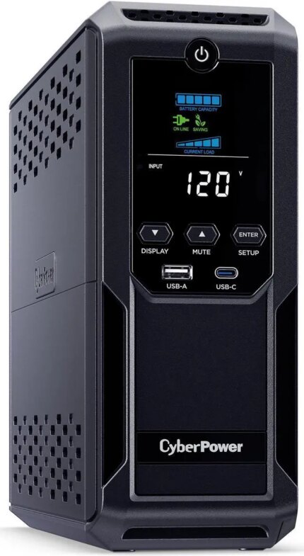 CyberPower CP1500AVRLCD3 Intelligent LCD UPS Systems - 1500VA/900W, 120 VAC, NEMA 5-15P, Mini-Tower, 12 Outlets, LCD