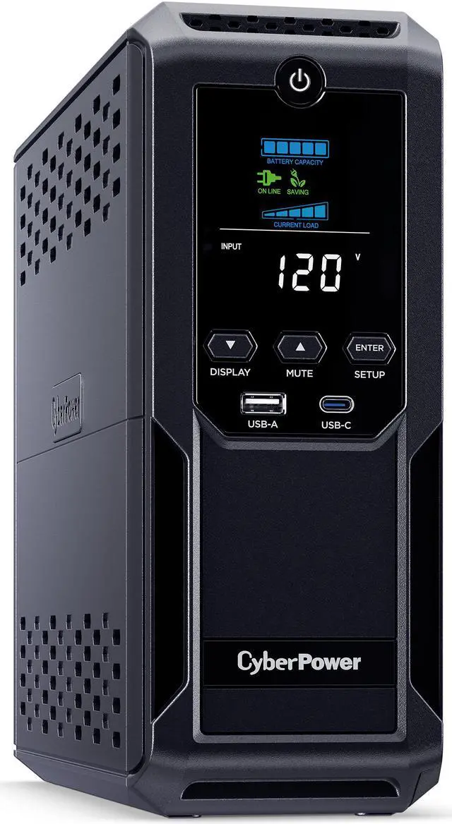 CyberPower CP1500AVRLCD3 Intelligent LCD UPS Systems - 1500VA/900W, 120 VAC, NEMA 5-15P, Mini-Tower, 12 Outlets, LCD
