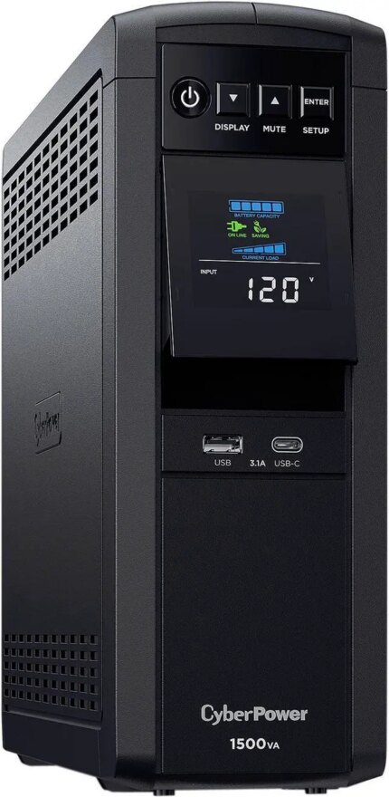 CyberPower CP1500PFCLCD PFC Sinewave UPS Systems - 1500VA/1000W, 120 VAC, NEMA 5-15P, Mini-Tower, Sine Wave, 12 Outlets, LCD, PowerPanel