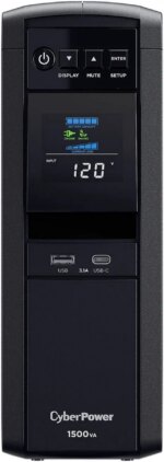 CyberPower CP1500PFCLCD PFC Sinewave UPS Systems - 1500VA/1000W, 120 VAC, NEMA 5-15P, Mini-Tower, Sine Wave, 12 Outlets, LCD, PowerPanel