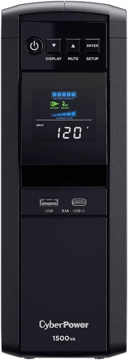 CyberPower CP1500PFCLCD PFC Sinewave UPS Systems - 1500VA/1000W, 120 VAC, NEMA 5-15P, Mini-Tower, Sine Wave, 12 Outlets, LCD, PowerPanel