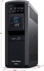 CyberPower CP1500PFCLCD PFC Sinewave UPS Systems - 1500VA/1000W, 120 VAC, NEMA 5-15P, Mini-Tower, Sine Wave, 12 Outlets, LCD, PowerPanel