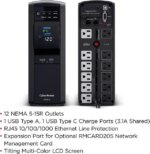 CyberPower CP1500PFCLCD PFC Sinewave UPS Systems - 1500VA/1000W, 120 VAC, NEMA 5-15P, Mini-Tower, Sine Wave, 12 Outlets, LCD, PowerPanel