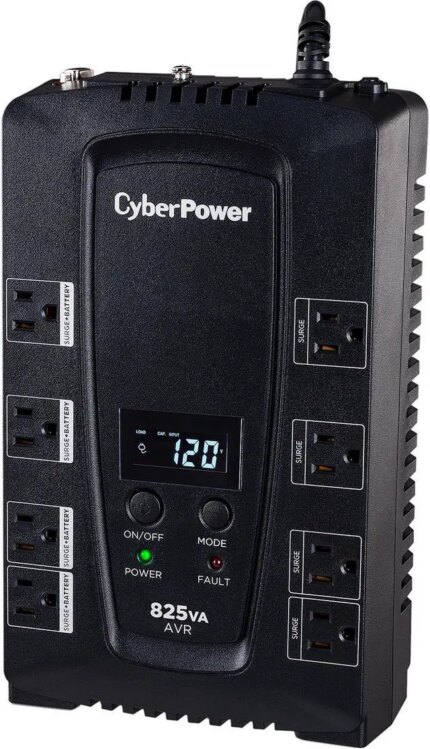 CyberPower CP825AVRLCD Intelligent LCD UPS Systems - 825VA/450W, 120 VAC, NEMA 5-15P, Compact, 8 Outlets, LCD, PowerPanel