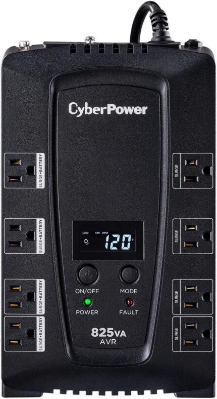 CyberPower CP825AVRLCD Intelligent LCD UPS Systems - 825VA/450W, 120 VAC, NEMA 5-15P, Compact, 8 Outlets, LCD, PowerPanel