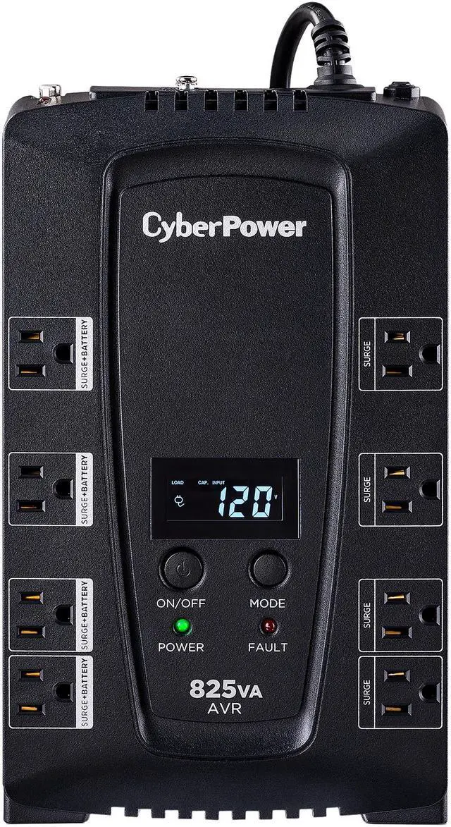 CyberPower CP825AVRLCD Intelligent LCD UPS Systems - 825VA/450W, 120 VAC, NEMA 5-15P, Compact, 8 Outlets, LCD, PowerPanel