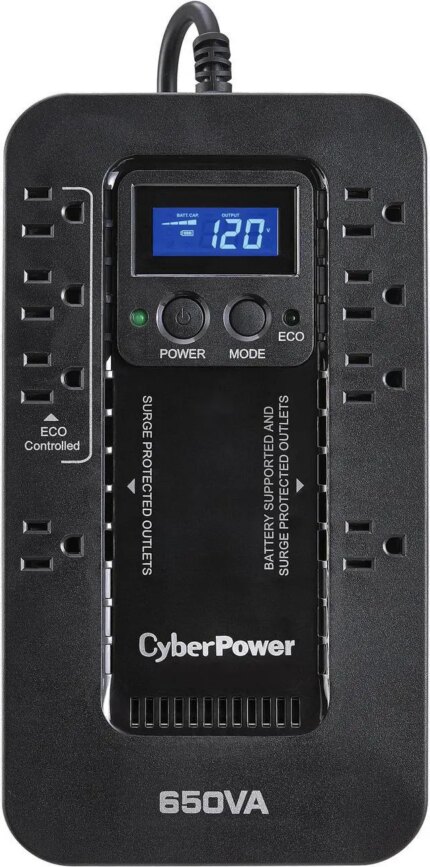 CyberPower EC650LCD Ecologic UPS Systems - 650VA/390W, 120 VAC, NEMA 5-15P, Compact, 8 Outlets, LCD, PowerPanel® Personal