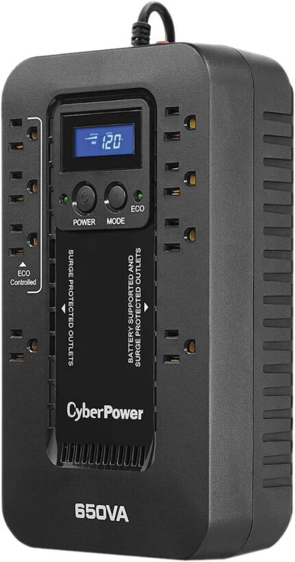 CyberPower EC650LCD Ecologic UPS Systems - 650VA/390W, 120 VAC, NEMA 5-15P, Compact, 8 Outlets, LCD, PowerPanel® Personal