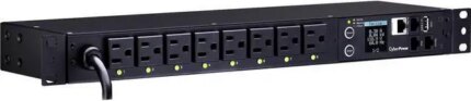 CyberPower PDU41001 Single Phase 100 - 120 VAC 15A Switched PDU - 8 Outlets, 12 ft, NEMA 5-15P, Horizontal, 1U, SNMP, LCD