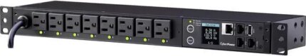 CyberPower PDU41001 Single Phase 100 - 120 VAC 15A Switched PDU - 8 Outlets, 12 ft, NEMA 5-15P, Horizontal, 1U, SNMP, LCD