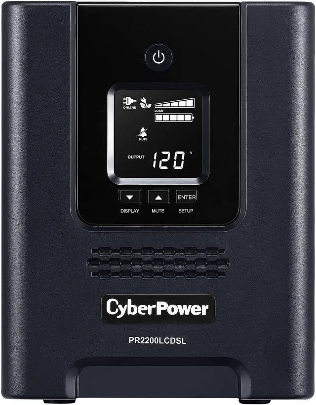 CyberPower PR2200LCDSL Smart App Sinewave UPS Systems - 2070VA/1980W, 120 VAC, NEMA 5-20P, Mini-Tower, Sine Wave, 7 Outlets, LCD, PowerPanel