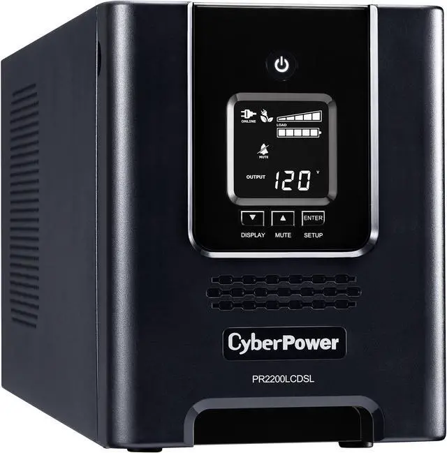 CyberPower PR2200LCDSL Smart App Sinewave UPS Systems - 2070VA/1980W, 120 VAC, NEMA 5-20P, Mini-Tower, Sine Wave, 7 Outlets, LCD, PowerPanel