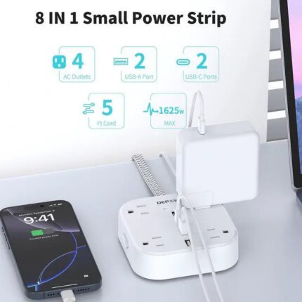 DEPOW Flat Extension Cord 5Ft, Flat Plug Power Strip with 4 Outlets 4 USB Ports (2 USB C), Multiple Wall Outlet Extender Suitable for Home Office Dorm, White - Newegg.com