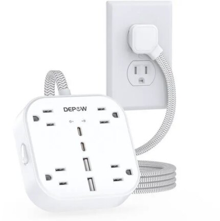 DEPOW Flat Extension Cord 5Ft, Flat Plug Power Strip with 4 Outlets 4 USB Ports (2 USB C), Multiple Wall Outlet Extender Suitable for Home Office Dorm, White - Newegg.com
