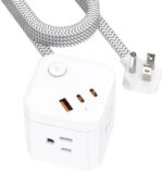DEPOW Power Strip Cube with USB Ports, Flat Extension Cord with 4 AC Outlets & 3 USB Ports (2 USB C), 5 FT Small Power Strip, 3 Prong Mini Charging