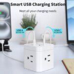 DEPOW Power Strip Cube with USB Ports, Flat Extension Cord with 4 AC Outlets & 3 USB Ports (2 USB C), 5 FT Small Power Strip, 3 Prong Mini Charging